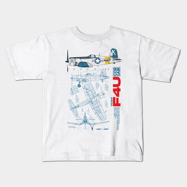 F4U Corsair | Retro Fighter Plane Kids T-Shirt by Distant War